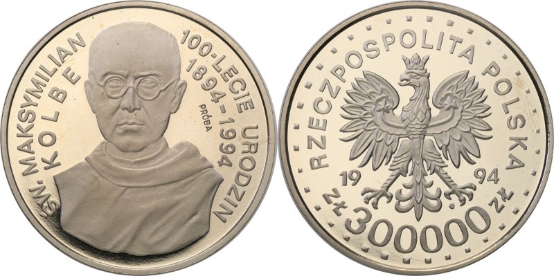 III RP. PROBA / PATTERN Nickel 300.000 zlotych 1994 Kolbe 
Piękny egzemplarz.Fi...
