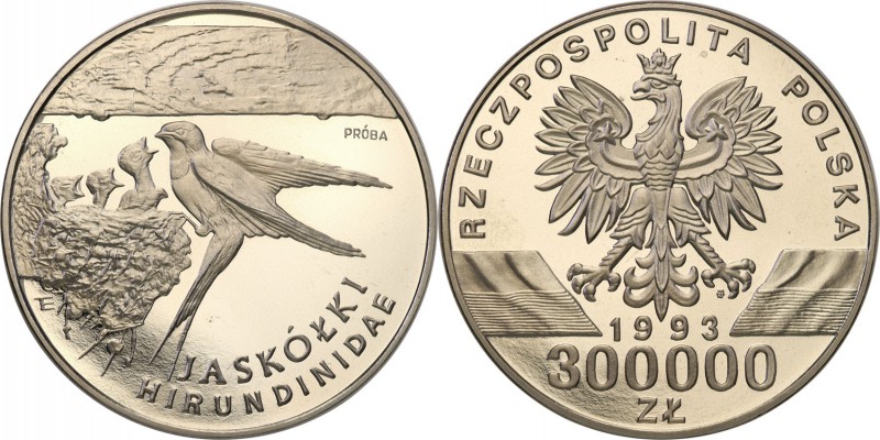 III RP. PROBA / PATTERN Nickel 300.000 zlotych 1993 Jaskółki 
Piękny egzemplarz...