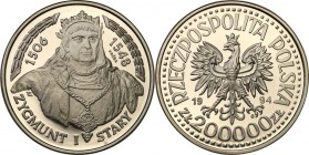 III RP. PROBA / PATTERN Nickel 200.000 zlotych 1994 Zygmunt I Stary 
Piękny egzemplarz.Fischer P 424
Waga/Weight: 16.36 g Ni Metal: Średnica/diamete...