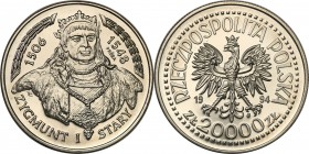 III RP. PROBA / PATTERN Nickel 20.000 zlotych 1994 Zygmunt Stary 
Piękny egzemplarz.Fischer P 382
Waga/Weight: 10.53 g Ni Metal: Średnica/diameter: ...