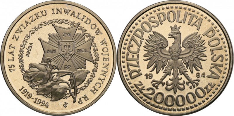 III RP. PROBA / PATTERN Nickel 200.000 zlotych 1994 Inwalidzi 
Piękny egzemplar...