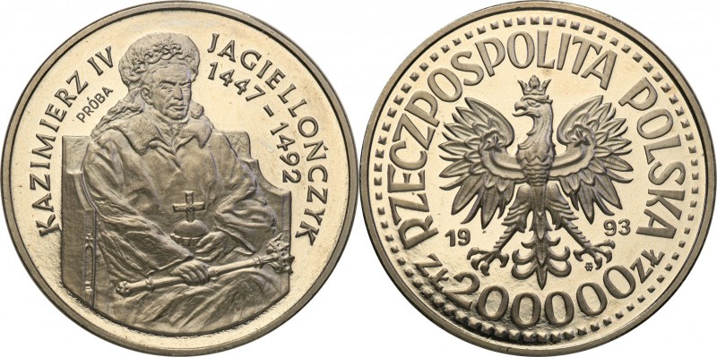 III RP. PROBA / PATTERN Nickel 200.000 zlotych 1993 Kazimierz Jagiellończyk - pó...