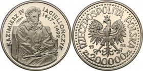III RP. PROBA / PATTERN Nickel 200.000 zlotych 1993 Kazimierz Jagiellończyk - półpostać 
Piękny egzemplarz.Fischer P 421
Waga/Weight: 16,22 g Ni Met...