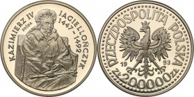 III RP. PROBA / PATTERN Nickel 200.000 zlotych 1993 Kazimierz Jagiellończyk - półpostać 
Piękny egzemplarz.Fischer P 421
Waga/Weight: 16,22 g Ni Met...