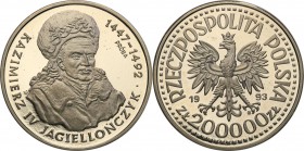 III RP. PROBA / PATTERN Nickel 200.000 zlotych 1993 Kazimierz Jagiellończyk 
Piękny egzemplarz, ryski.Fischer P 420
Waga/Weight: 16.62 g Ni Metal: Ś...