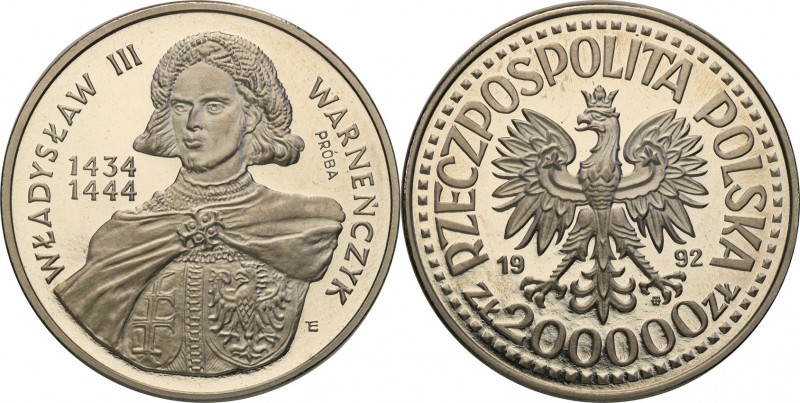 III RP. PROBA / PATTERN Nickel 200.000 zlotych 1992 Władysław Warneńczyk - półpo...