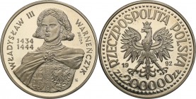 III RP. PROBA / PATTERN Nickel 200.000 zlotych 1992 Władysław Warneńczyk - półpostać 
Piękny egzemplarz.Fischer P 417
Waga/Weight: 16.46 g Ni Metal:...
