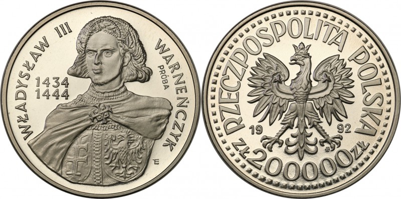 III RP. PROBA / PATTERN Nickel 200.000 zlotych 1992 Władysław Warneńczyk - półpo...