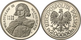 III RP. PROBA / PATTERN Nickel 200.000 zlotych 1992 Władysław Warneńczyk - półpostać 
Piękny egzemplarz.Fischer P 417
Waga/Weight: 16.37 g Ni Metal:...