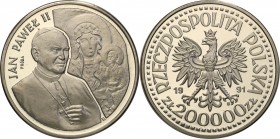 III RP. PROBA / PATTERN Nickel 200.000 zlotych 1991 John Paul II 
Piękny egzemplarz, poszukiwana moneta.Fischer P 411
Waga/Weight: 15.82 g Ni Metal:...