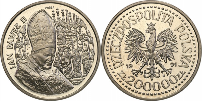III RP. PROBA / PATTERN Nickel 200.000 zlotych 1991 John Paul II Ołtarz 
Piękny...