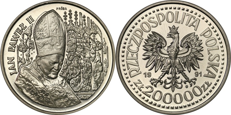 III RP. PROBA / PATTERN Nickel 200.000 zlotych 1991 John Paul II Ołtarz 
Piękny...