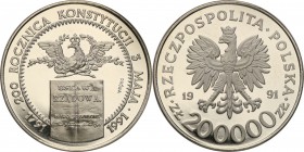III RP. PROBA / PATTERN Nickel 200.000 zlotych 1991 Konstytucja 
Piękny egzemplarz.Fischer P 403
Waga/Weight: 24.97 g Ni Metal: Średnica/diameter: ...