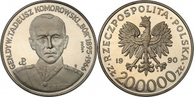 III RP. PROBA / PATTERN Nickel 200.000 zlotych 1990 Bór Komorowski 
Piękny egzemplarz.Fischer P 402
Waga/Weight: 18,78 g Ni Metal: Średnica/diameter...