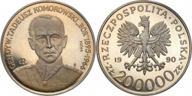 III RP. PROBA / PATTERN Nickel 200.000 zlotych 1990 Bór Komorowski 
Piękny egzemplarz.Fischer P 402
Waga/Weight: 19.21 g Ni Metal: Średnica/diameter...