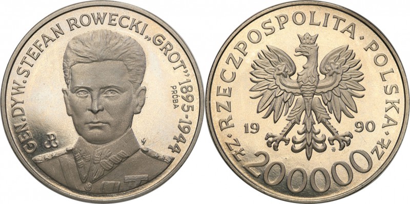 III RP. PROBA / PATTERN Nickel 200.000 zlotych 1990 Rowecki Grot 
Piękny egzemp...