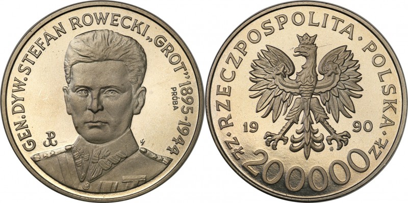 III RP. PROBA / PATTERN Nickel 200.000 zlotych 1990 Rowecki Grot 
Piękny egzemp...