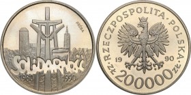 III RP. PROBA / PATTERN Nickel 200.000 zlotych 1990 Solidarność 
Piękny egzemplarz.Fischer P 400
Waga/Weight: 16.26 g Ni Metal: Średnica/diameter: ...