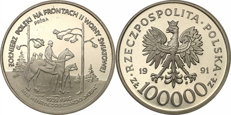 III RP. PROBA / PATTERN Nickel 100.000 zlotych 1991 Hubal 
Piękny egzemplarz.Fi...