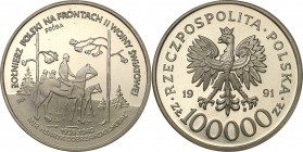 III RP. PROBA / PATTERN Nickel 100.000 zlotych 1991 Hubal 
Piękny egzemplarz.Fischer P 394
Waga/Weight: 15.56 g Ni Metal: Średnica/diameter: 
Stan ...