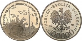 III RP. PROBA / PATTERN Nickel 100.000 zlotych 1991 Hubal 
Piękny egzemplarz.Fischer P 394
Waga/Weight: 15.73 g Ni Metal: Średnica/diameter: 
Stan ...