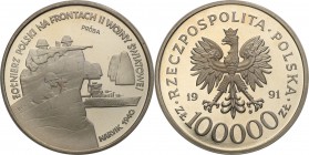 III RP. PROBA / PATTERN Nickel 100.000 zlotych 1991 Narvik 
Piękny egzemplarz.Fischer P 393
Waga/Weight: 15.44 g Ni Metal: Średnica/diameter: 
Stan...