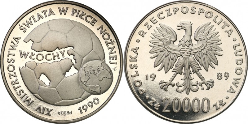 PRL. PROBA / PATTERN Nickel 20.000 zlotych 1989 XIV MŚ. w piłce nożnej 
Piękny ...