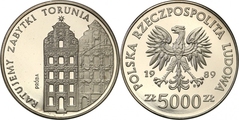 PRL. PROBA / PATTERN Nickel 5000 zlotych 1989 Zabytki Torunia 
Piękny egzemplar...