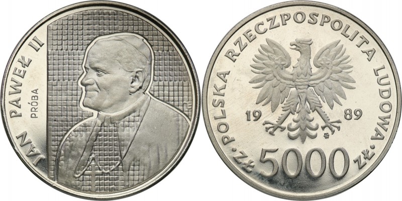 PRL. PROBA / PATTERN Nickel 5000 zlotych 1989 John Paul II 
Piękny egzemplarz, ...