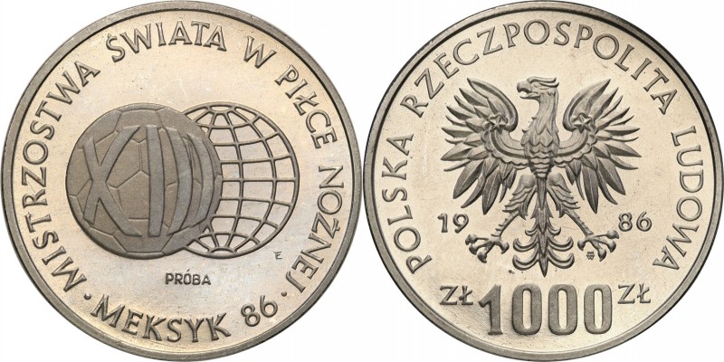 PRL. PROBA / PATTERN Nickel 1000 zlotych 1986 MŚ. w piłce nożnej - Meksyk 86 
P...