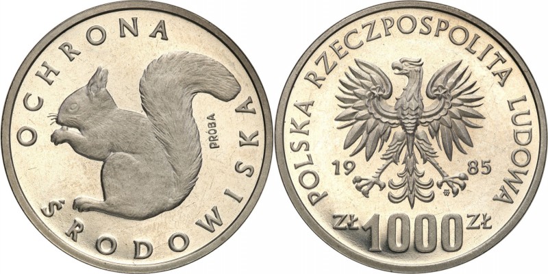 PRL. PROBA / PATTERN Nickel 1000 zlotych 1985 Wiewiórka 
Piękny egzemplarz.Fisc...