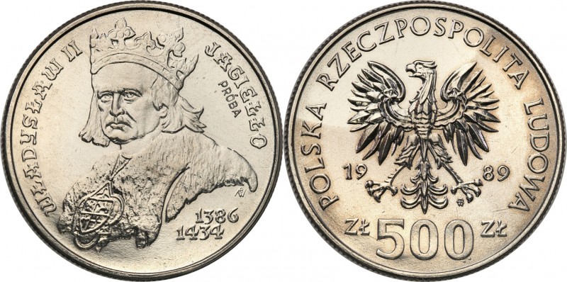 PRL. PROBA / PATTERN Nickel 500 zlotych 1989 Władysław Jagiełło 
Piękny egzempl...