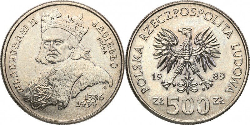 PRL. PROBA / PATTERN Nickel 500 zlotych 1989 Władysław Jagiełło 
Piękny egzempl...