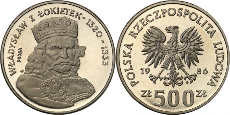 PRL. PROBA / PATTERN Nickel 500 zlotych 1986 Władysław Łokietek 
Piękny egzempl...