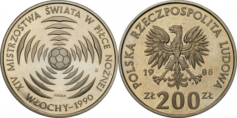 PRL. PROBA / PATTERN Nickel 200 zlotych 1988 MŚ XIV w piłce nożnej 
Piękny egze...