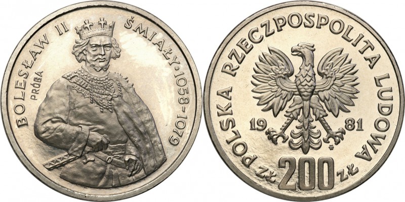 PRL. PROBA / PATTERN Nickel 200 zlotych 1980 Bolesław Śmiały półpostać 
Piękny ...