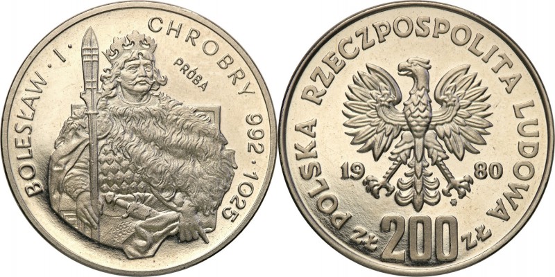 PRL. PROBA / PATTERN Nickel 200 zlotych 1980 Bolesław Chrobry półpostać 
Piękny...