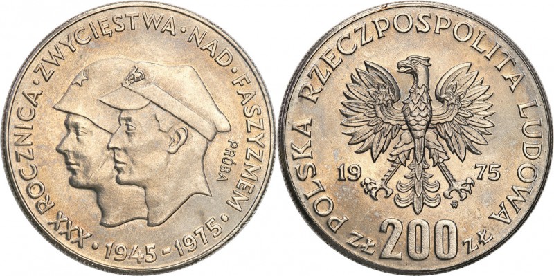 PRL. PROBA / PATTERN Nickel 200 zlotych 1975 Faszyzm 
Piękny egzemplarz.Fischer...