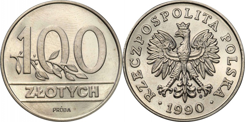 III RP. PROBA / PATTERN Nickel 100 zlotych 1990 nominał 
Piękny, menniczy egzem...