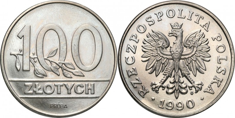 III RP. PROBA / PATTERN Nickel 100 zlotych 1990 nominał 
Piękny egzemplarz.Fisc...