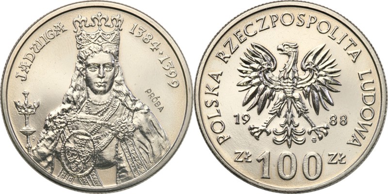 PRL. PROBA / PATTERN Nickel 100 zlotych 1988 Jadwiga 
Piękny egzemplarz.Fischer...