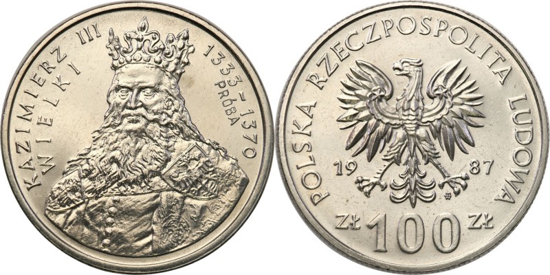 PRL. PROBA / PATTERN Nickel 100 zlotych 1987 Kazimierz Wielki 
Piękny egzemplar...