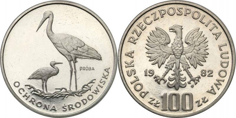 PRL. PROBA / PATTERN Nickel 100 zlotych 1982 Bociany 
Piękny egzemplarz.Fischer...