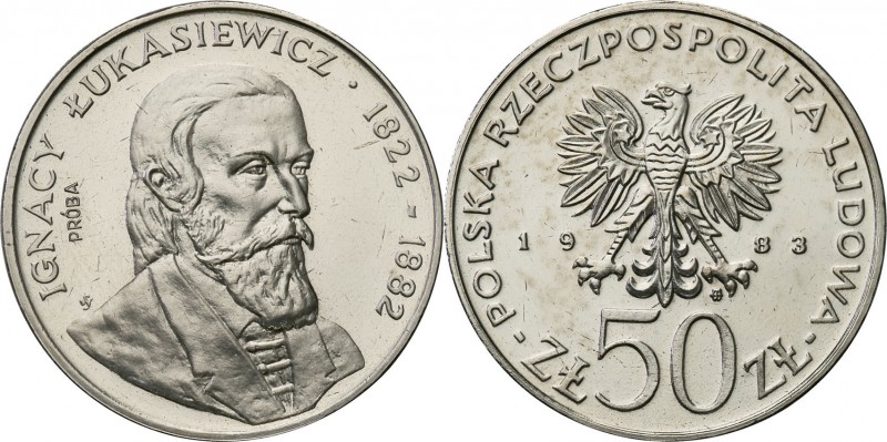 PRL. PROBA / PATTERN Nickel 50 zlotych 1983 Łukasiewicz 
Piękny egzemplarz.Fisc...