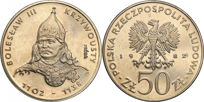 PRL. PROBA / PATTERN Nickel 50 zlotych 1982 Bolesław Krzywousty 
Piękny egzempl...