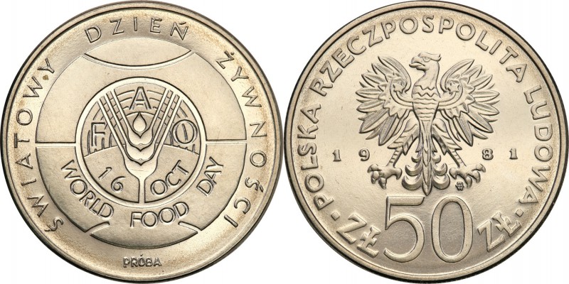 PRL. PROBA / PATTERN Nickel 50 zlotych 1981 Dzień Żywności 
Piękny egzemplarz.F...