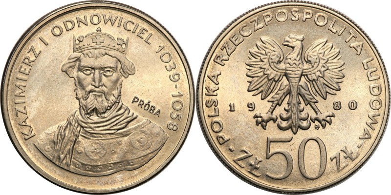 PRL. PROBA / PATTERN Nickel 50 zlotych 1980 Kazimierz Odnowiciel 
Piękny egzemp...