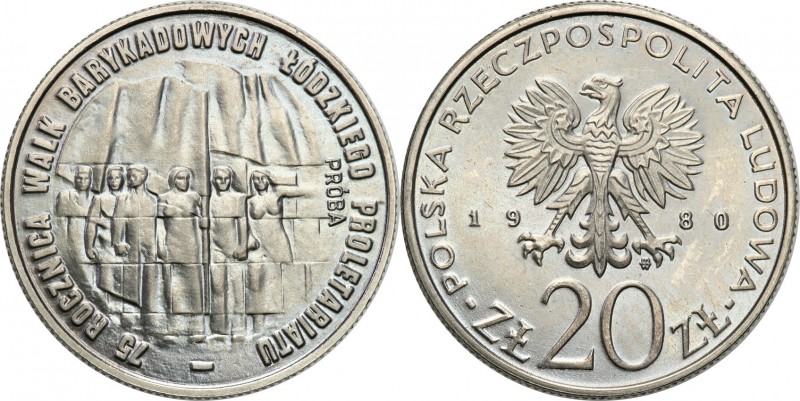 PRL. PROBA / PATTERN Nickel 20 zlotych 1980 Walki Brygadowe 
Piękny egzemplarz....