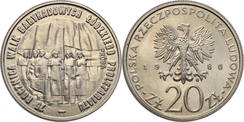 PRL. PROBA / PATTERN Nickel 20 zlotych 1980 Walki Brygadowe 
Piękny egzemplarz....