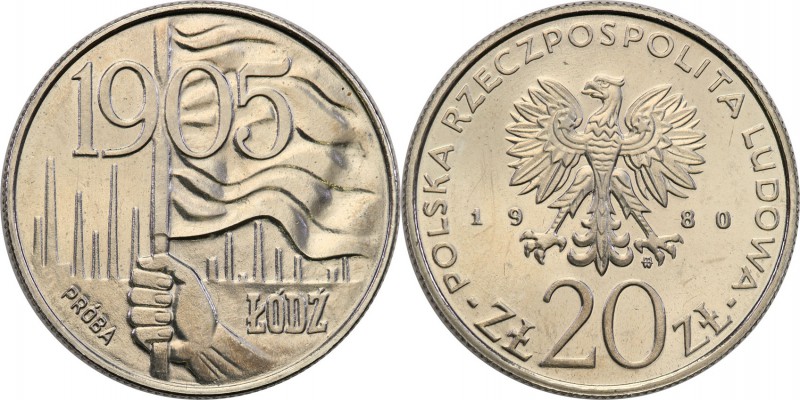 PRL. PROBA / PATTERN Nickel 20 zlotych 1980 Łódź 
Piękny egzemplarz.Fischer P 1...